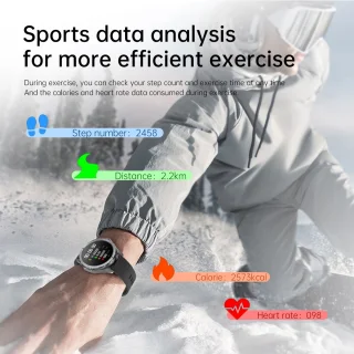 Knobbout 1.53" NFC Smartwatch – Kompas-Bluetooth Bellen - Gezondheidstracker & AI Assistent – Draadloos Opladen- IP67 - 300mAh -Zwart Leren + Siliconen Band