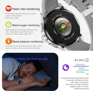 Knobbout 1.53" NFC Smartwatch – Kompas-Bluetooth Bellen - Gezondheidstracker & AI Assistent – Draadloos Opladen- IP67 - 300mAh -Zwart Leren + Siliconen Band