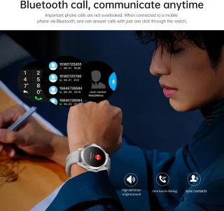 Knobbout 1.53" NFC Smartwatch – Kompas-Bluetooth Bellen - Gezondheidstracker & AI Assistent – Draadloos Opladen- IP67 - 300mAh -Zwart Leren + Siliconen Band