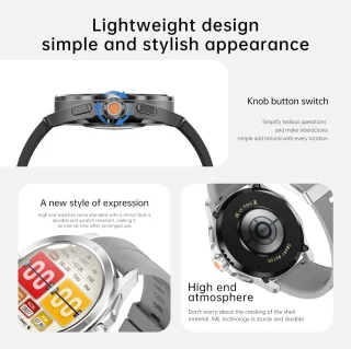 Knobbout 1.53" NFC Smartwatch – Kompas-Bluetooth Bellen - Gezondheidstracker & AI Assistent – Draadloos Opladen- IP67 - 300mAh -Zwart Leren + Siliconen Band
