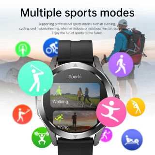 Knobbout 1.53" NFC Smartwatch – Kompas-Bluetooth Bellen - Gezondheidstracker & AI Assistent – Draadloos Opladen- IP67 - 300mAh -Zwart Leren + Siliconen Band