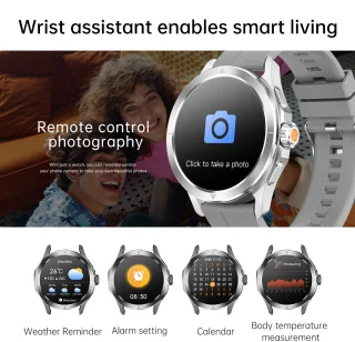 Knobbout 1.53" NFC Smartwatch – Kompas-Bluetooth Bellen - Gezondheidstracker & AI Assistent – Draadloos Opladen- IP67 - 300mAh -Zwart Leren + Siliconen Band