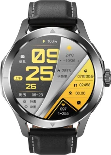 Knobbout 1.53" NFC Smartwatch – Kompas-Bluetooth Bellen - Gezondheidstracker & AI Assistent – Draadloos Opladen- IP67 - 300mAh -Zwart Leren + Siliconen Band