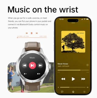Knobbout 1.53" NFC Smartwatch – Kompas-Bluetooth Bellen - Gezondheidstracker & AI Assistent – Draadloos Opladen- IP67 - 300mAh -Zwart Leren + Siliconen Band