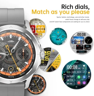 Knobbout 1.53" NFC Smartwatch – Kompas-Bluetooth Bellen - Gezondheidstracker & AI Assistent – Draadloos Opladen- IP67 - 300mAh -Zwart Leren + Siliconen Band