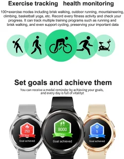 Knobbout Slimme Bluetooth Smartwatch 1.46" – Full HD Kleuren Display – Hartslag & Bloeddruk & Bloedzuurstof – Bluetooth Bellen, Muziek, AI Spraakbesturing – Vrouwen Gezondheid, Waterdicht – iOS & Android - Roségouden staal+silicone horlogebandjes