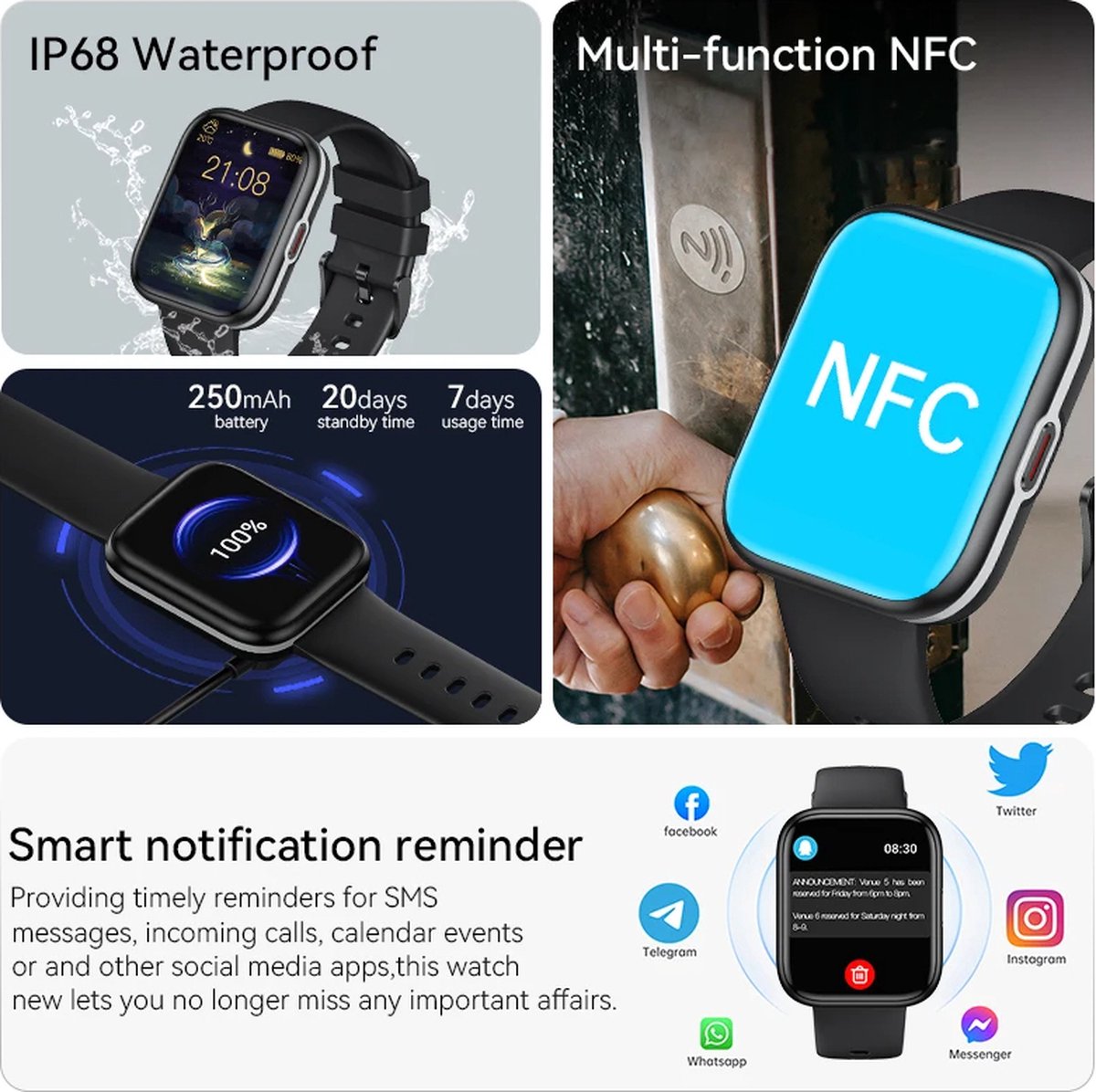 2024 NFC Smartwatch - Bluetooth Call - Waterdichte Fitness Tracker