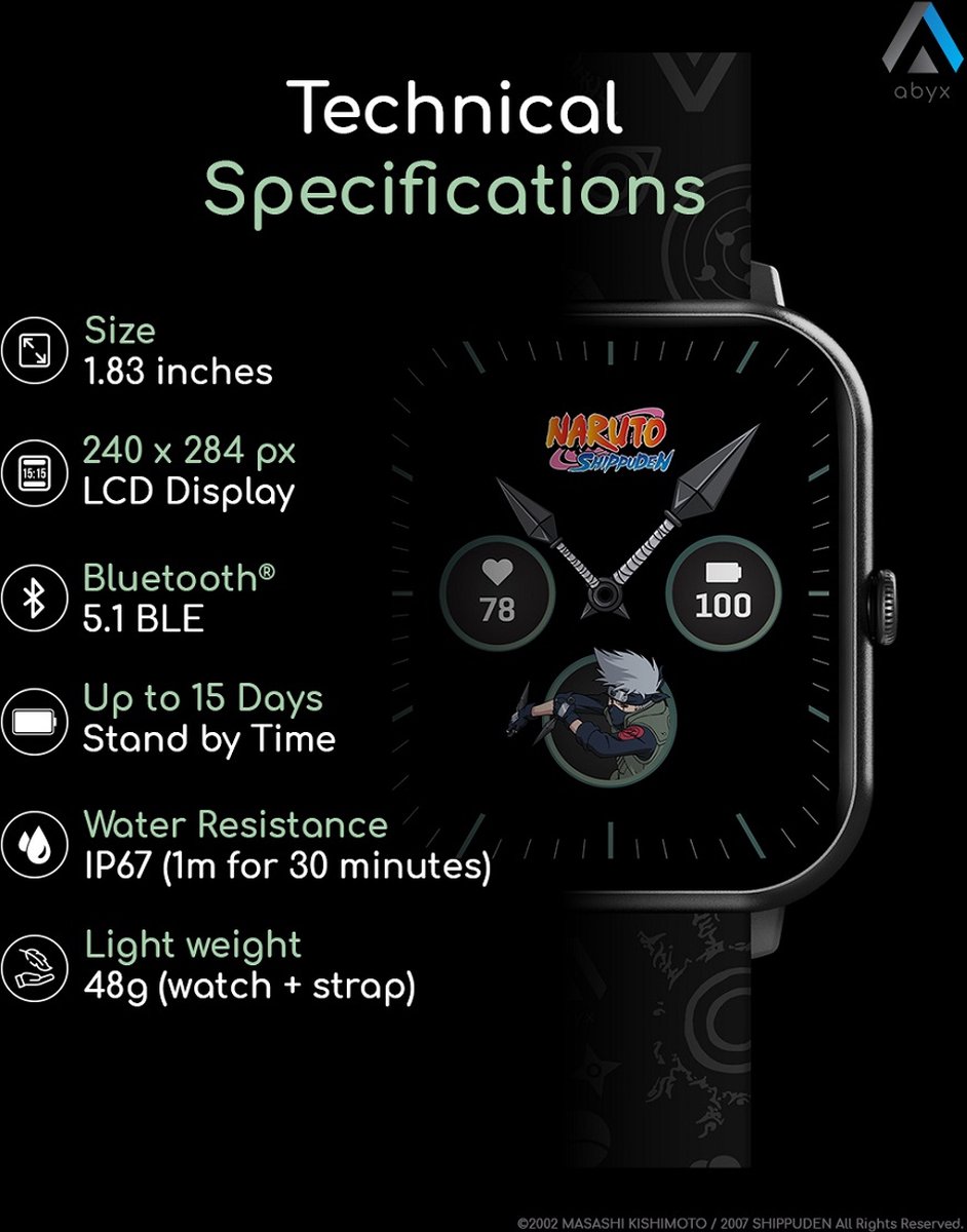 Wat vinden we goed aan de Abyx Fit Touch 3 Smartwatch Naruto Kakashi Zwart
