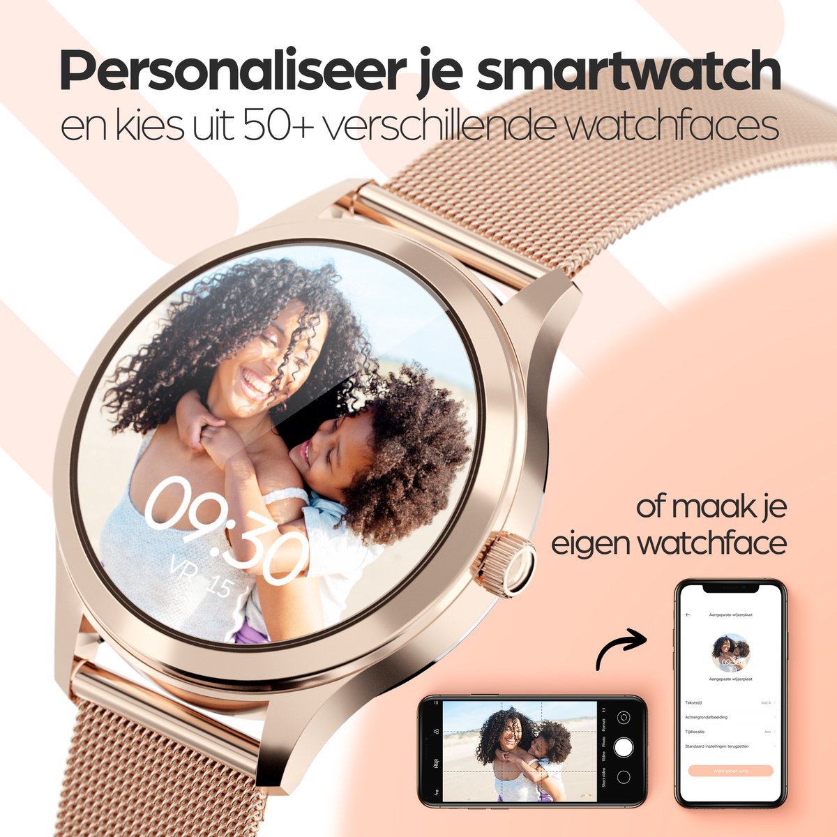 Actyve Smartwatch Dames Rosé Goud Full Touchscreen