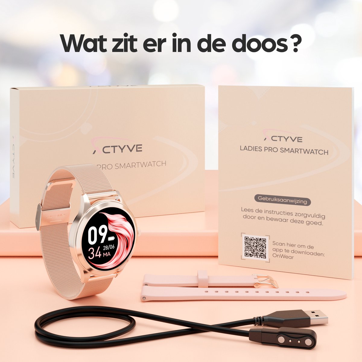 Actyve Smartwatch Dames Rosé Goud Full Touchscreen