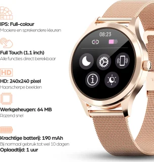 Actyve Smartwatch Dames Rosé Goud Full Touchscreen