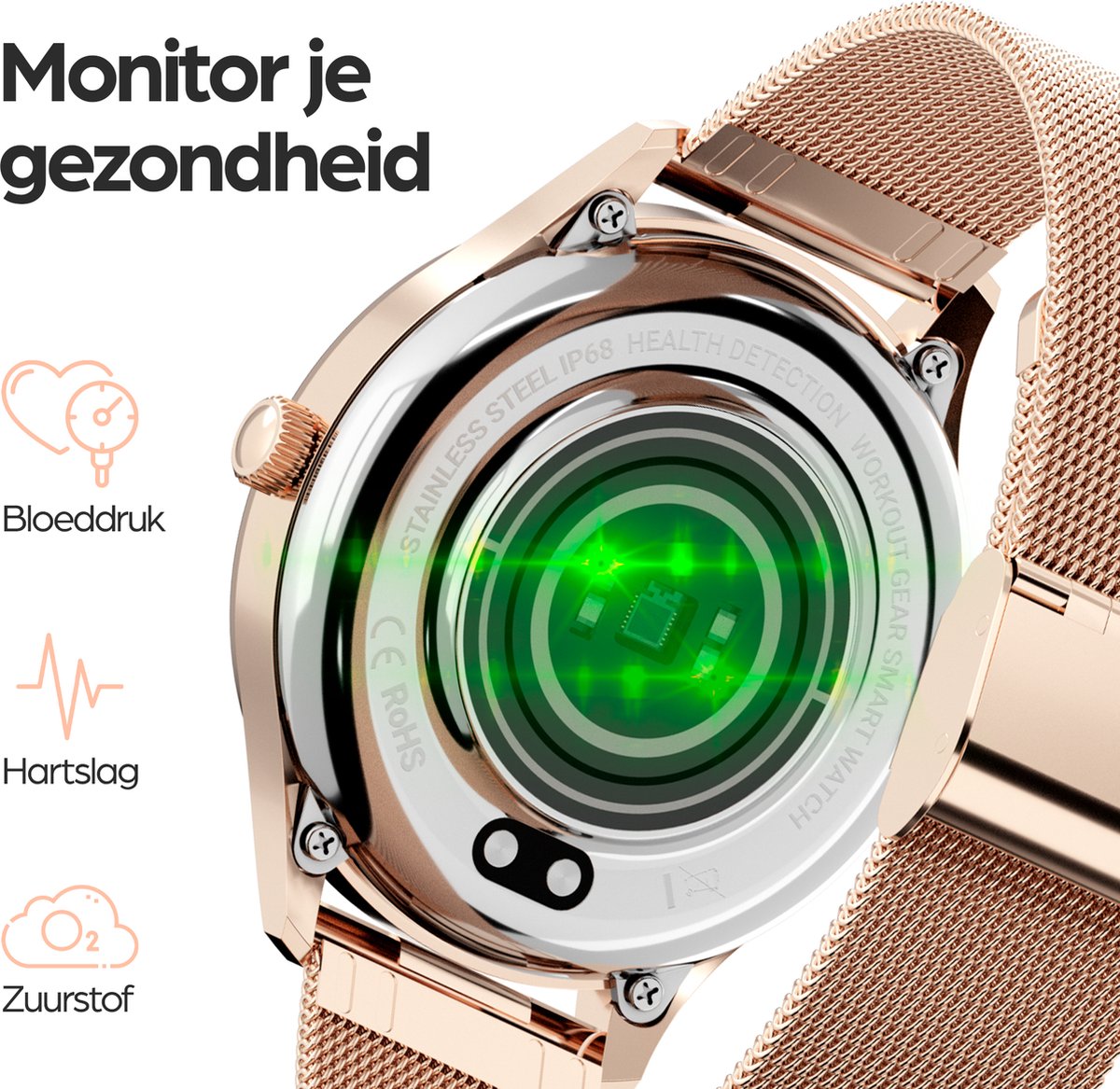 Actyve Smartwatch Dames Rosé Goud Full Touchscreen