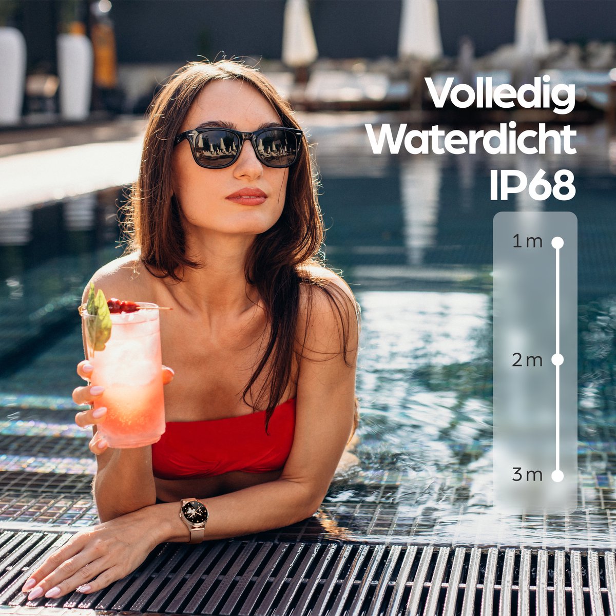 Actyve Smartwatch Dames Rosé Goud Full Touchscreen