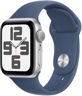 Apple Watch SE 2024 GPS 44mm Silver Aluminium Denim Sport Band M/L