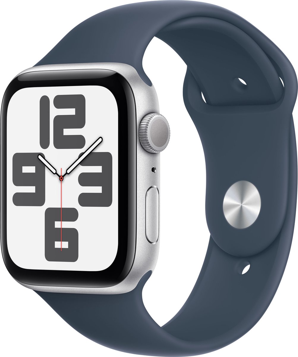 Apple Watch SE 44mm Silver Aluminium Storm Blue Sport Band M/L