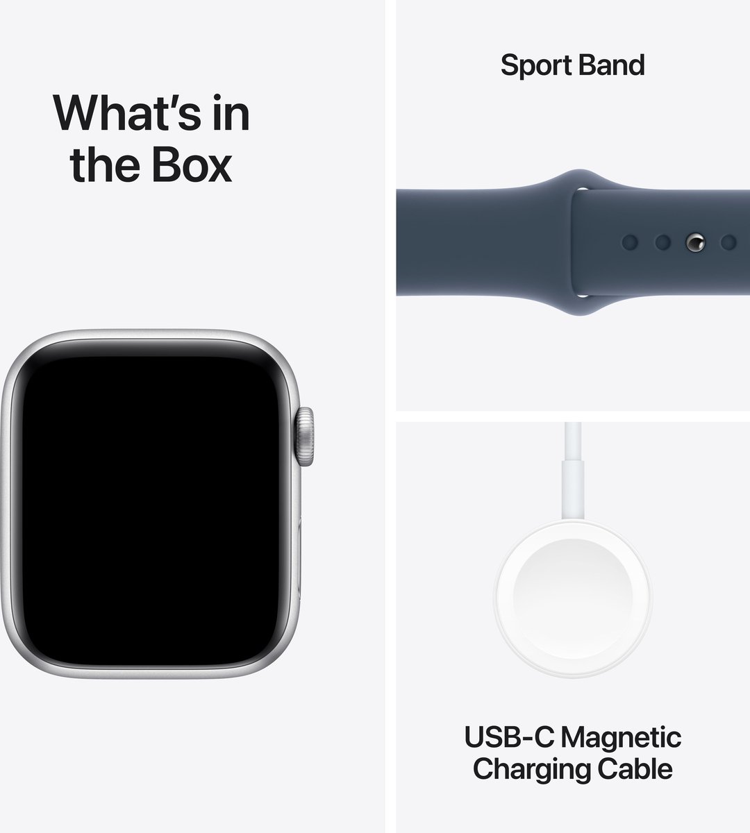 Apple Watch SE 44mm Silver Aluminium Storm Blue Sport Band M/L