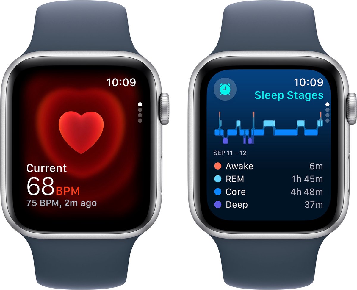 Apple Watch SE 44mm Silver Aluminium Storm Blue Sport Band M/L