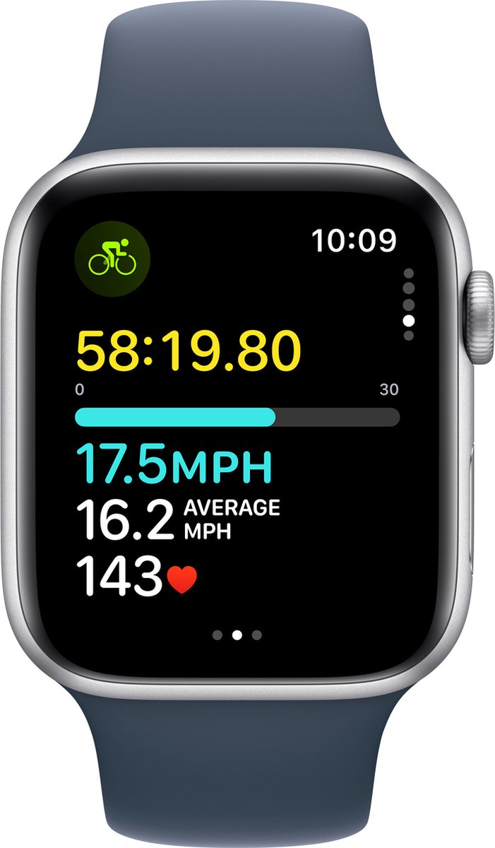 Apple Watch SE 44mm Silver Aluminium Storm Blue Sport Band M/L