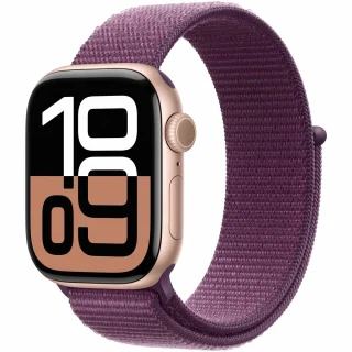 Apple Watch Series 10 42mm Rose Goud Aluminium Plum Sportbandje