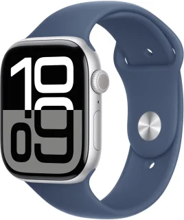 Apple Watch Series 10 42mm Zilver Aluminium Denim Sportbandje S/M WiFi