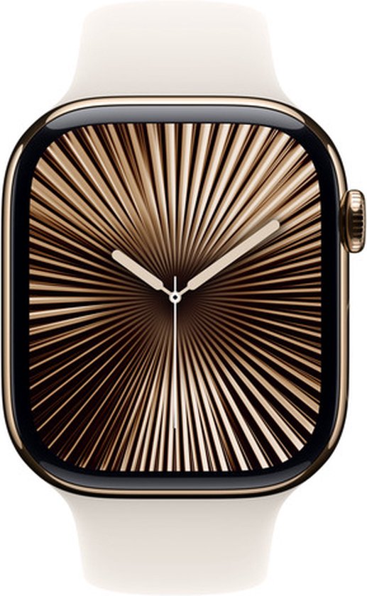 Apple Watch Series 10 46mm Gouden Titanium Case Starlight Sportbandje S/M Wifi + 4G