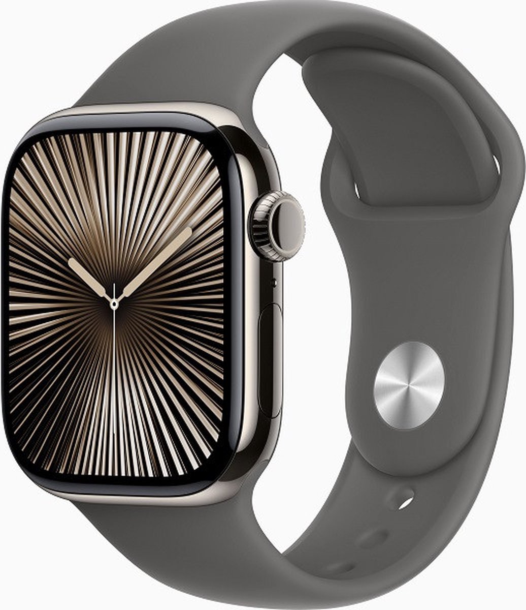 Apple Watch Series 10 46mm Natural Titanium S/M Stone Grey Sportbandje WiFi + 4G