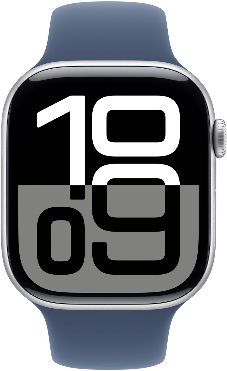 Apple Watch Series 10 46mm Zilver Aluminium M/L Denim Sportband