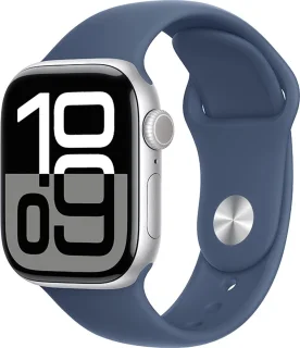 Apple Watch Series 10 46mm Zilver Aluminium M/L Denim Sportband