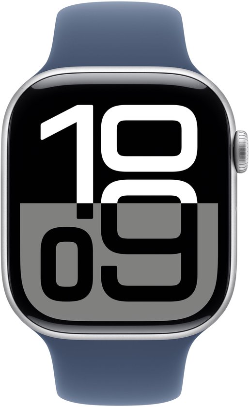 Apple Watch Series 10 46mm Zilver Aluminium M/L Denim Sportband