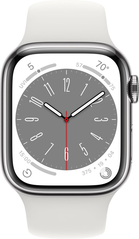 Apple Watch Series 8 45mm Roestvrijstaal Zilver 4G — luxe, veiligheid en gezondheid in één