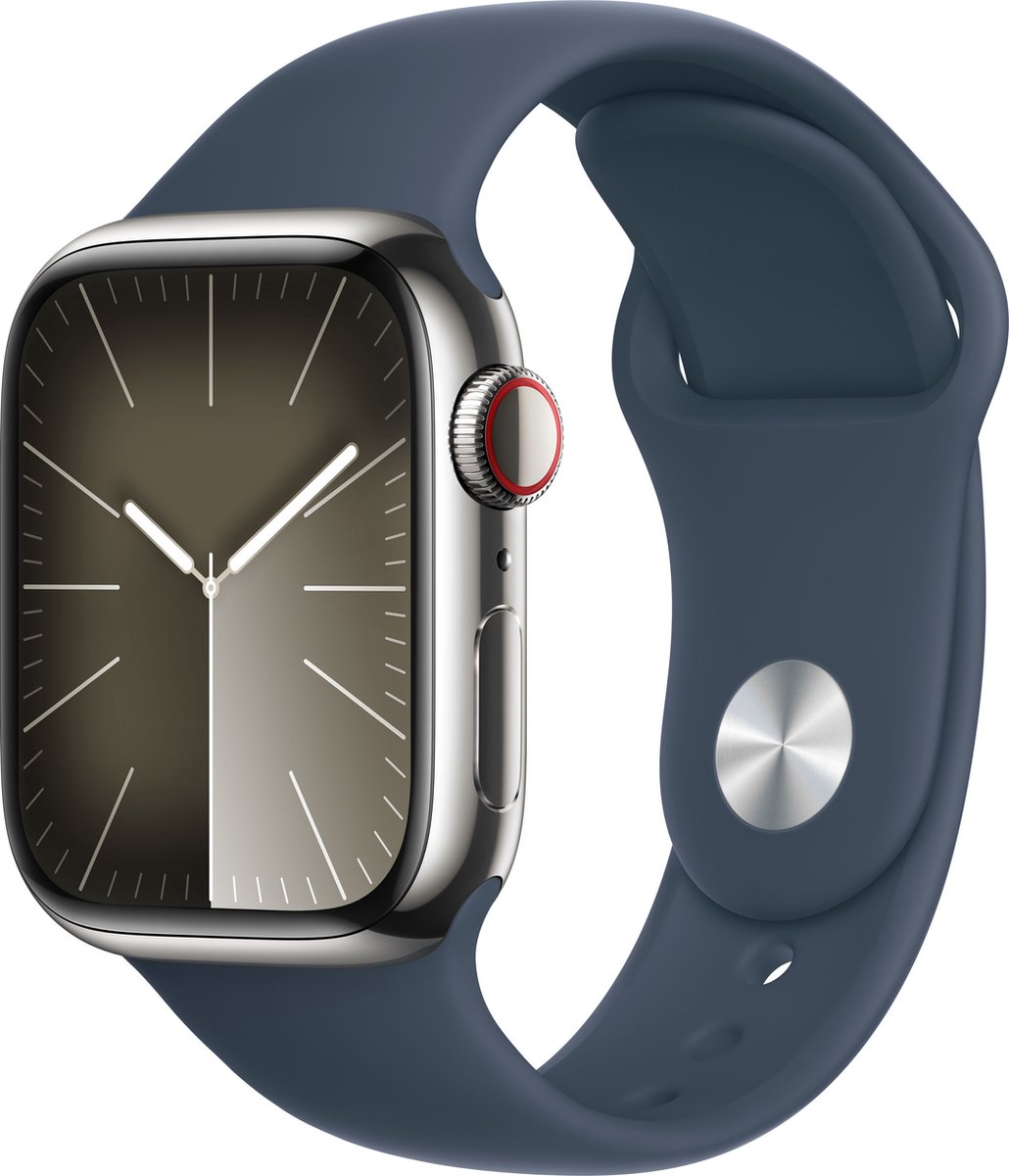 Apple Watch Series 9 41mm Silver Stainless Steel GPS + Cellular Storm Blue Sport Band S/M