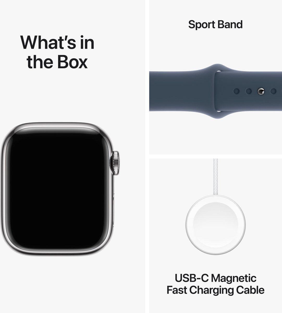 Apple Watch Series 9 41mm Silver Stainless Steel GPS + Cellular Storm Blue Sport Band S/M