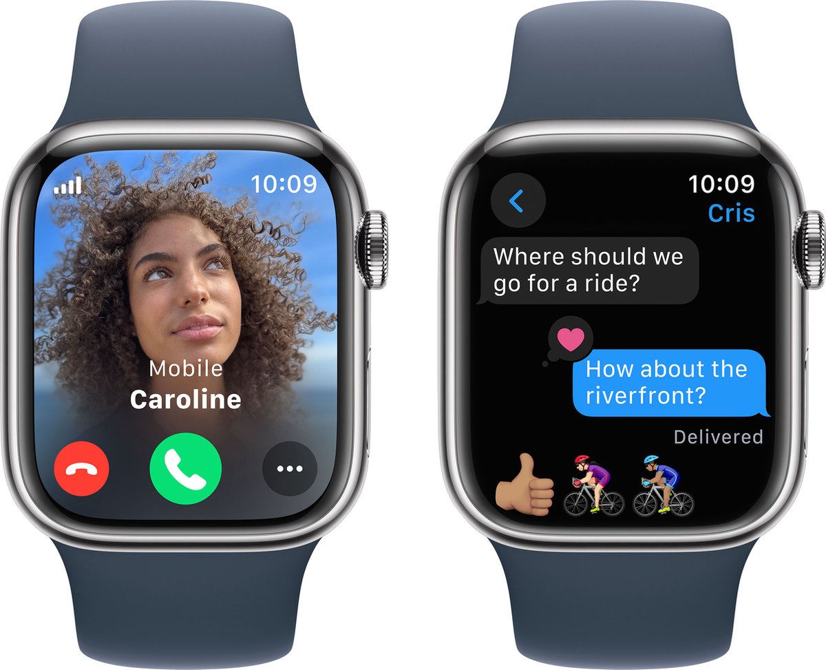 Apple Watch Series 9 41mm Silver Stainless Steel GPS + Cellular Storm Blue Sport Band S/M