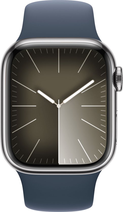 Apple Watch Series 9 41mm Silver Stainless Steel GPS + Cellular Storm Blue Sport Band S/M