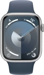 Apple Watch Series 9 45mm Silver Aluminium Case Storm Blue Sportband M/L