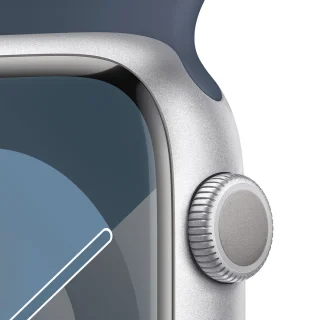 Apple Watch Series 9 45mm Silver Aluminium Case Storm Blue Sportband M/L