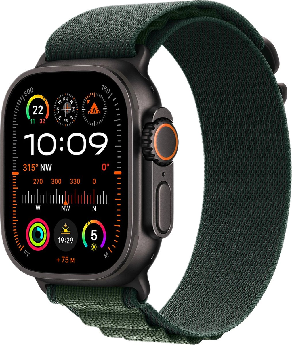 Apple Watch Ultra 2 49mm Titanium Zwart Cellular Dark Green Loop Large