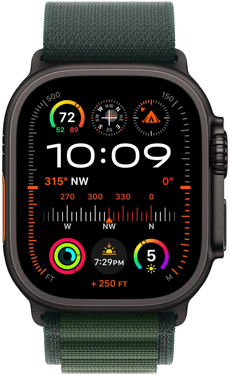 Apple Watch Ultra 2 49mm Titanium Zwart Dark Green Loop Small