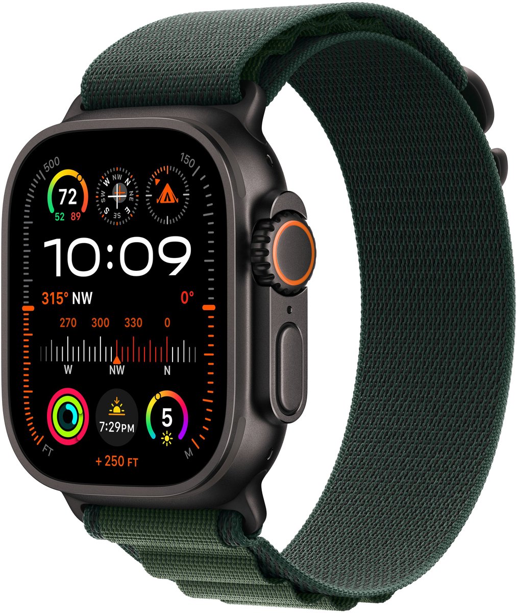Apple Watch Ultra 2 49mm Titanium Zwart Dark Green Loop Small