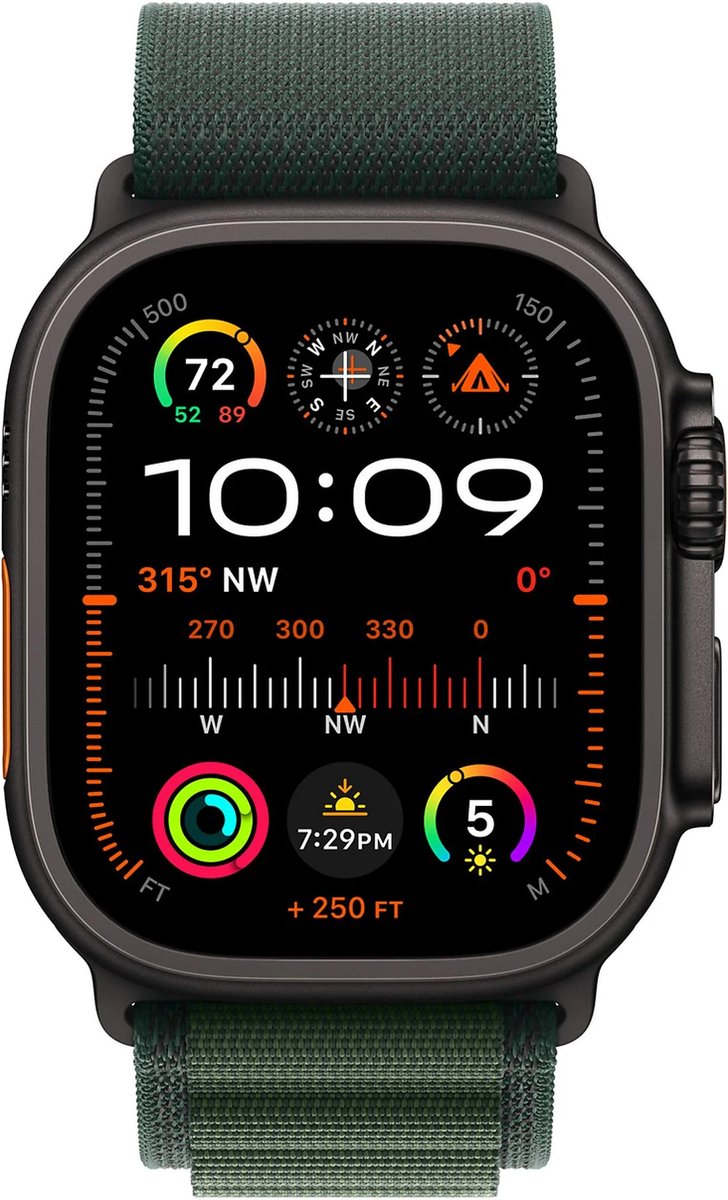 Apple Watch Ultra 2 49mm Titanium Zwart Dark Green Loop Small