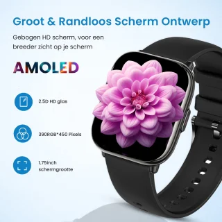 Avalue AMOLED AI Smartwatch Zwart