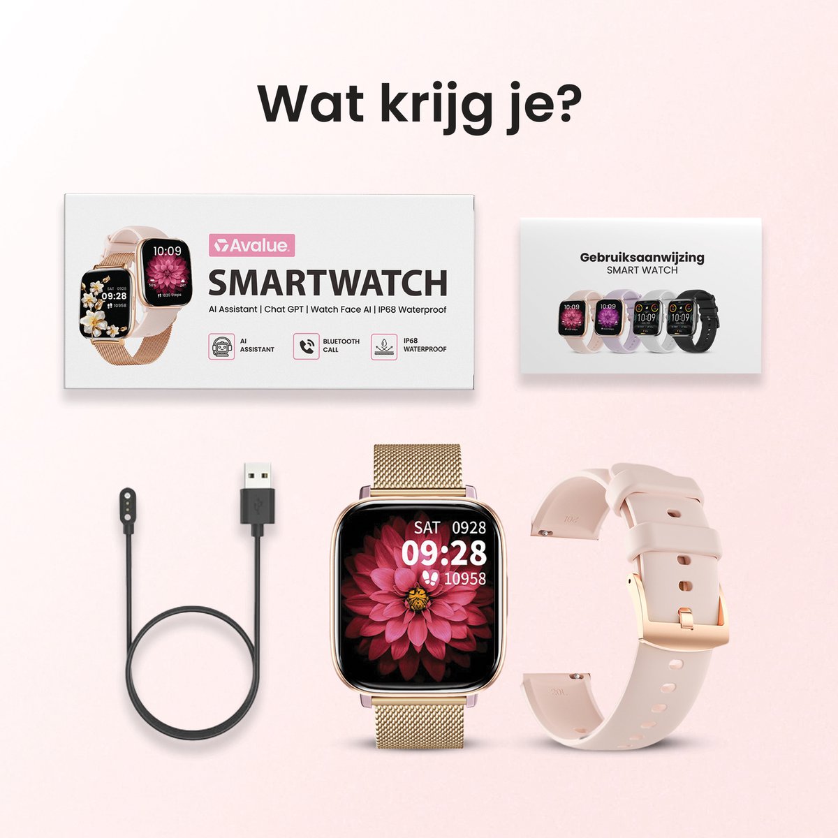Avalue Roségoud AMOLED AI Smartwatch Bluetooth