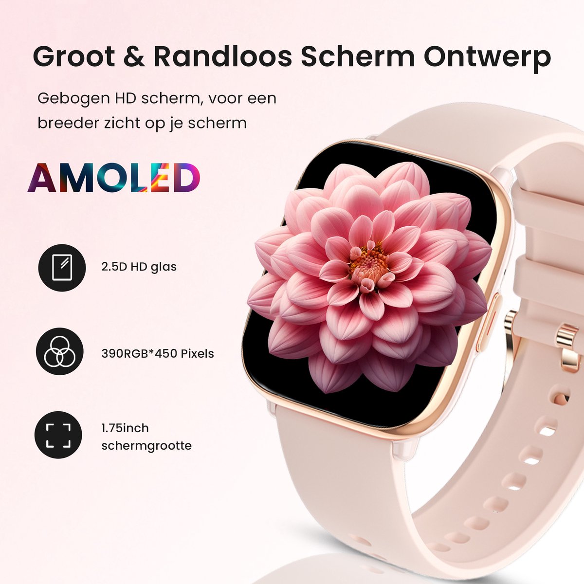 Avalue Roségoud AMOLED AI Smartwatch Bluetooth