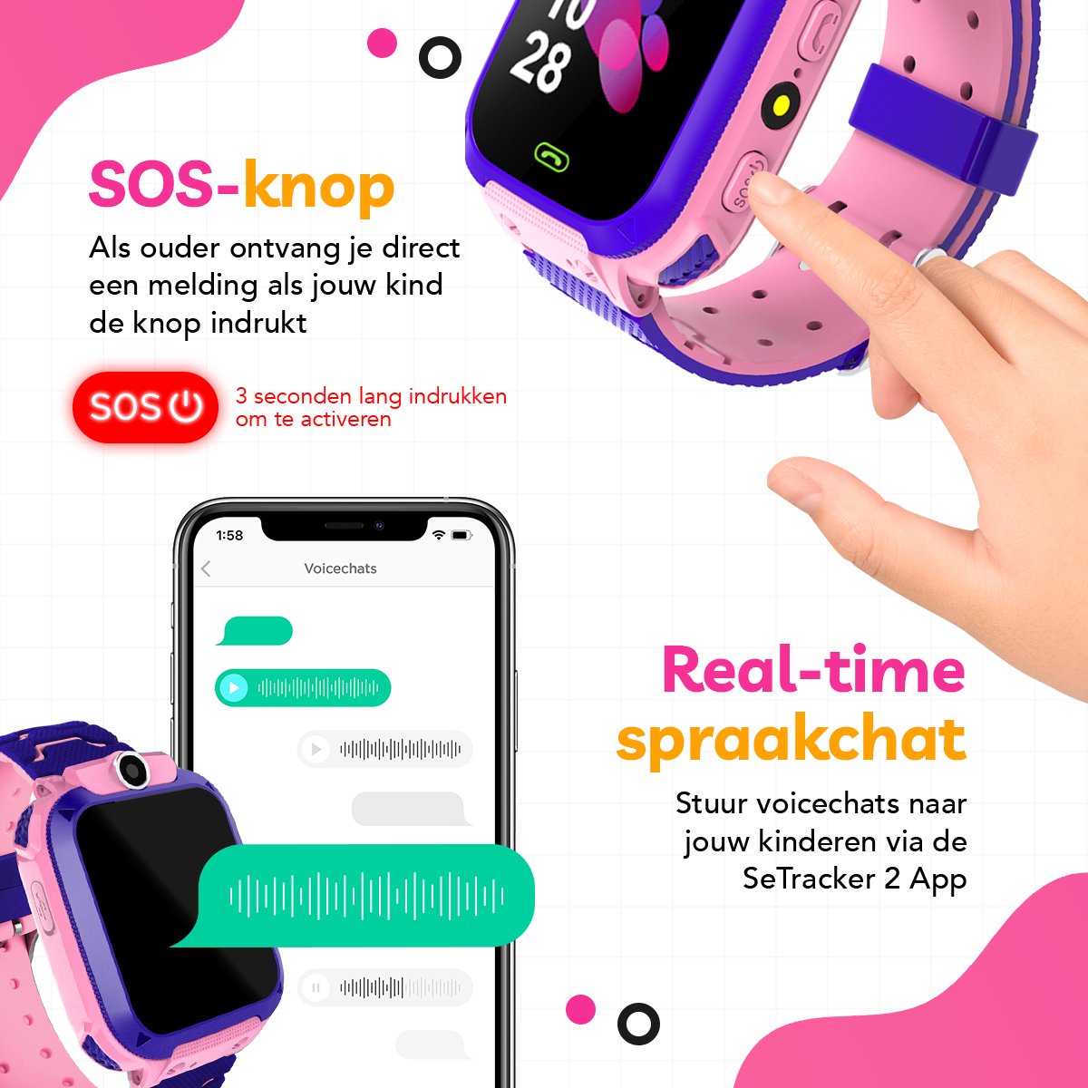Wat vinden we goed aan de AyeKids Kinder Smartwatch Roze inclusief Simkaart
