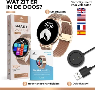 AyeWay Smartwatch Rond Roze Stalen Band