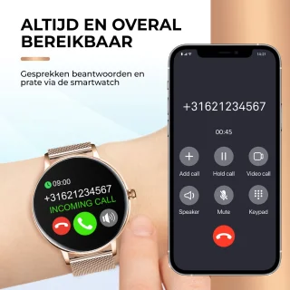 AyeWay Smartwatch Rond Roze Stalen Band