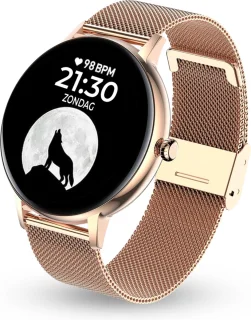 AyeWay Smartwatch Rond Roze Stalen Band