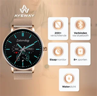 AyeWay Smartwatch Rond Roze Stalen Band
