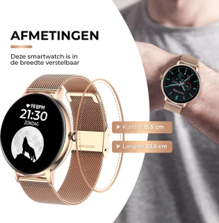 AyeWay Smartwatch Rond Roze Stalen Band