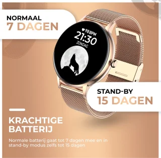 AyeWay Smartwatch Rond Roze Stalen Band